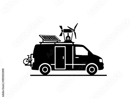 Black Silhouette Van with Solar and Wind Power