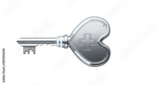 Silver heart shaped key with cross symbol