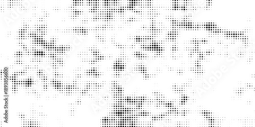 Grunge halftone gradient background. Faded grit noise texture. White and black sandy wallpaper. Retro pixelated backdrop. Anime or manga style comic overlay. Vector graphic design textured template