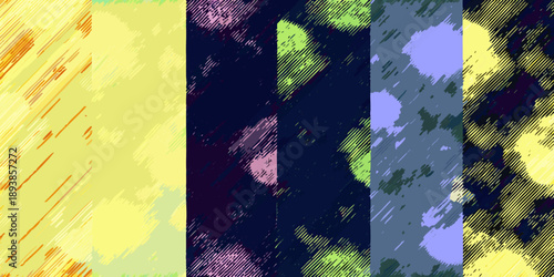 Abstract colorful vertical panels with textured and pixelated designs