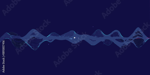 Abstract waveform on a dark blue background with a central bright spot
