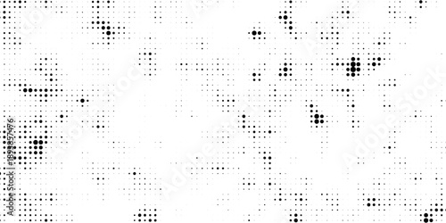 Grunge halftone gradient background. Faded grit noise texture. White and black sandy wallpaper. Retro pixelated backdrop. Anime or manga style comic overlay. Vector graphic design textured template