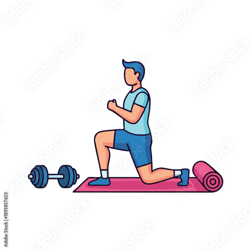 Man Practicing Lunge Exercise on Yoga Mat