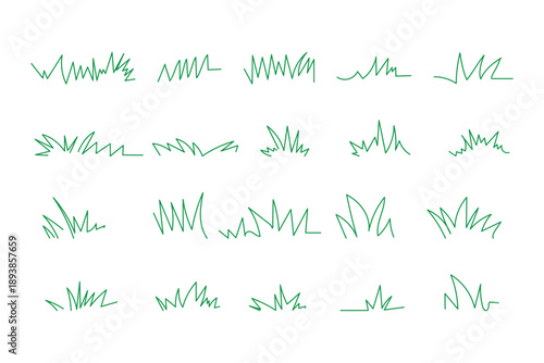 Grass line vector icon image. Outline grassland or meadow sketch, simple field design. Black grass brush stroke hand drawn texture for garden pattern or lawn. Herb marker. Grass silhouette, meadow 