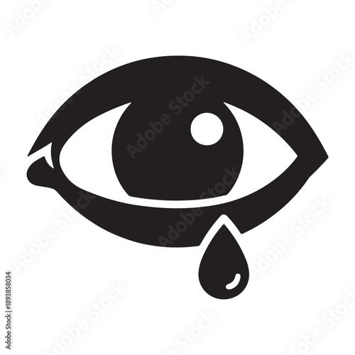 A crying eye with a single tear drop silhouette on a white background vector shilhoutte icon use as a symbol, web graphic design, and infographic icon