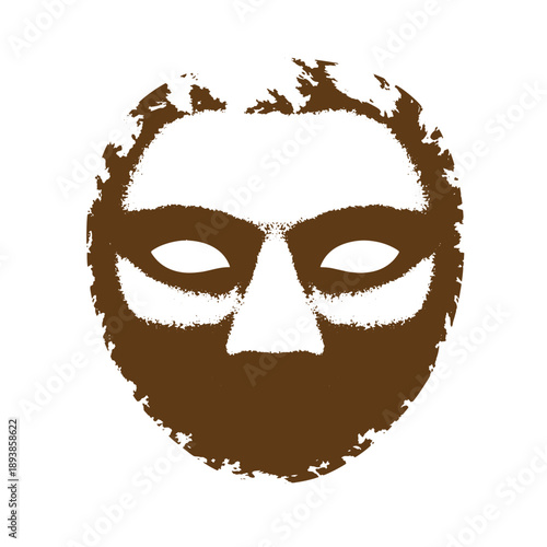 Vintage Grunge texture Brown theatrical mask with eye and mouth cutouts on white background  theatrical face design