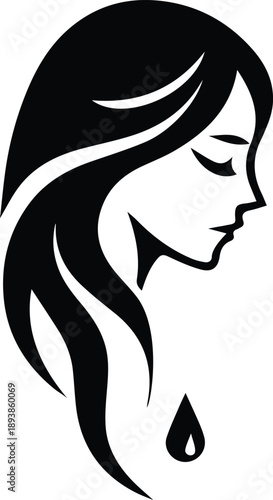 Sad Woman Face Silhouette with Tear.