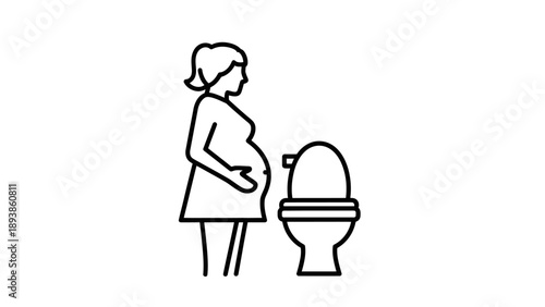 Pregnant woman next to toilet bowl.