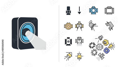 Smartphone with camera and icons.