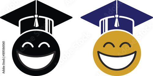 Graduation Cap Icons Set with Diploma and Celebrating Students. Academic cap symbol for university, college, or school ceremony and commencement.