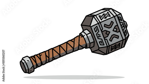 Thors Mjolnir Hammer Cartoon Illustration.