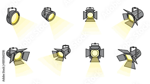 Studio lights with yellow beams shining.