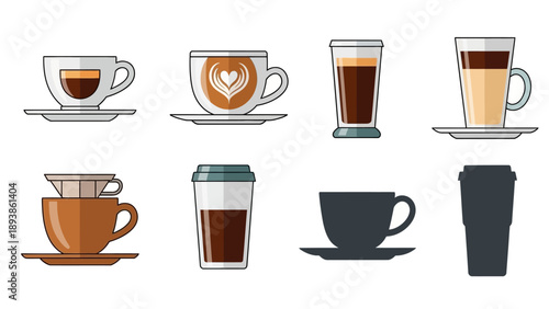 Variety of coffee cups and mugs.