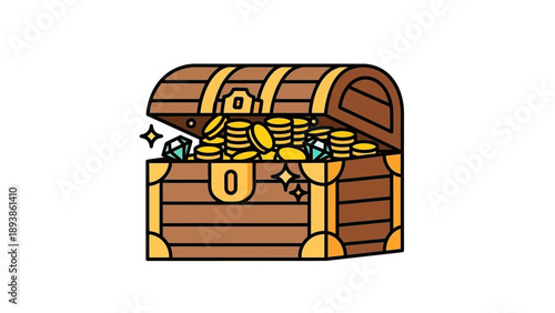 Treasure chest filled with gold coins.