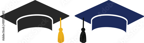Graduation Cap Icons Set with Diploma and Celebrating Students. Academic cap symbol for university, college, or school ceremony and commencement.