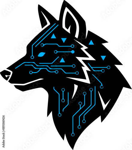 Blue cyber wolf mascot vector for gaming logos and e-sports team branding