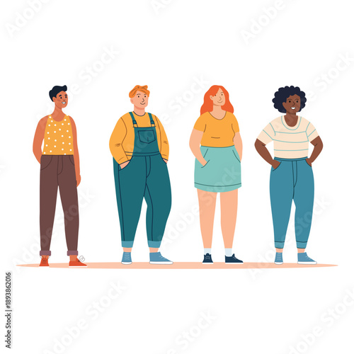 Diverse People Standing Together, Body Positivity Illustration