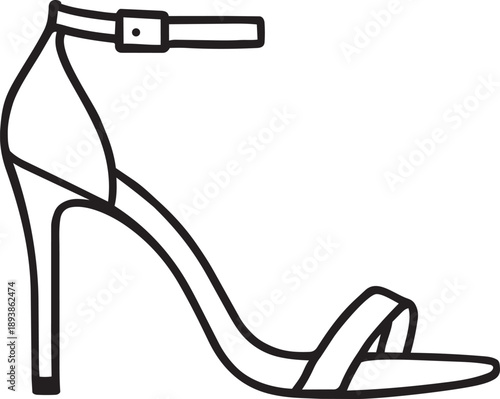 Elegant high heel sandal with ankle strap line icon for parties