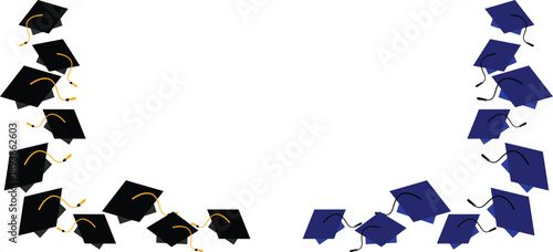 Graduation Cap Icons Set with Diploma and Celebrating Students. Academic cap symbol for university, college, or school ceremony and commencement.