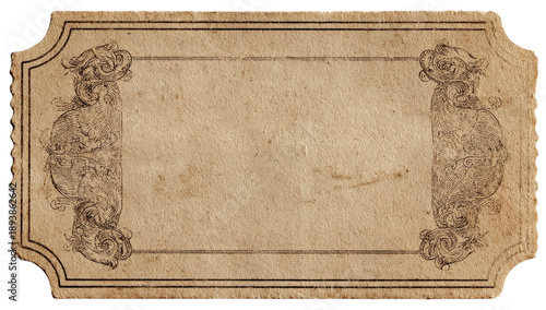 Vintage ticket or label, tan, aged, ornate