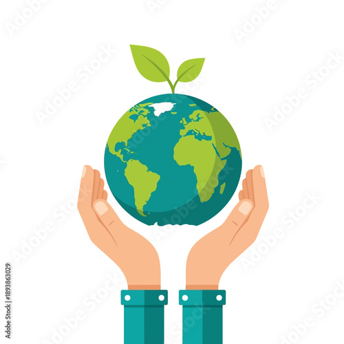 Hands Holding Earth With Growing Plant, Symbolizing Sustainability and Growth