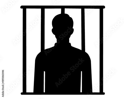 Silhouette of a person in prison, vector illustration.
