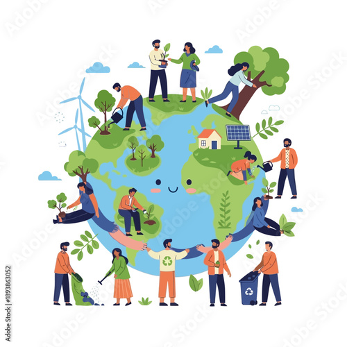 Earth Day People Planting Trees and Caring for Planet