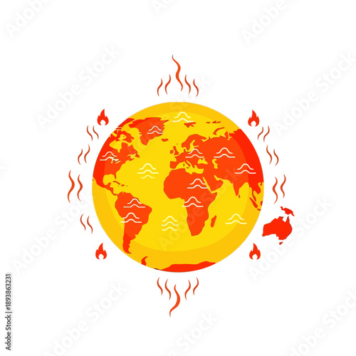 Planet Earth on Fire, Global Warming Concept, Climate Change Illustration
