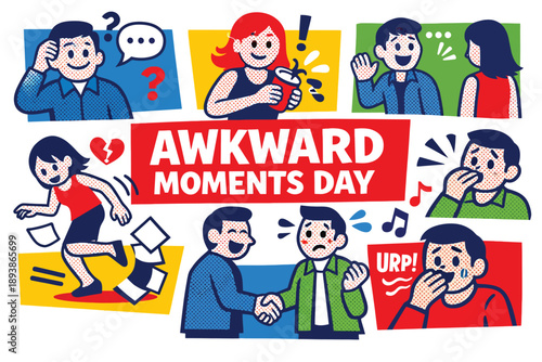 Awkward Moments Day Funny Social Situations Illustration Design