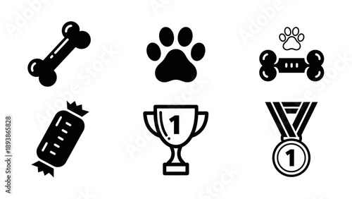 Dog Bone and Paw Trophy Icons.