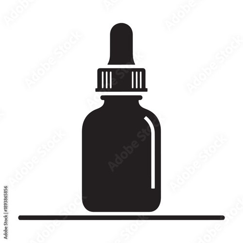 A black silhouette of a dropper bottle on a white background silhouette vector shilhoutte icon use as a symbol, web graphic design, and infographic icon
