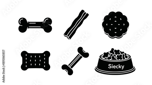 Dog food and bone icons set.