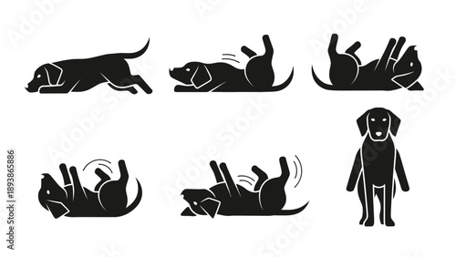 Dog in various playful positions silhouette.