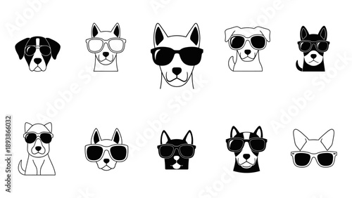 Dogs wearing sunglasses in illustration.