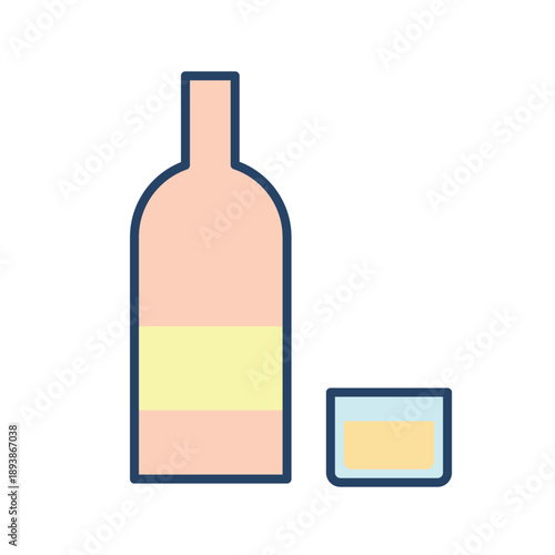 ボトルとショットグラスで液体を計量するパステル線画アイコン