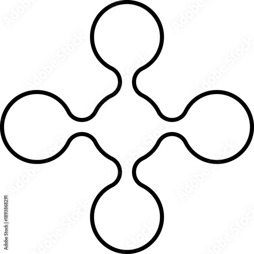 Outlined circles arranged in a T-shaped junction forming a modular geometric connection.