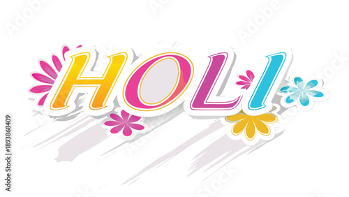 Vibrant holi festival typography with colorful floral elements and white background