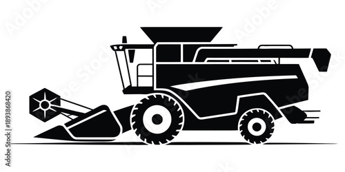 Combine Harvester Silhouette Vector Illustration – Modern Agricultural Machine, Farming Equipment, Crop Harvest Technology, Farm Vehicle Design for Agriculture and Agribusiness Industry