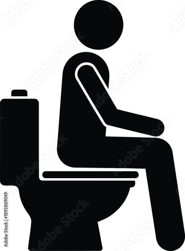 Silhouette icon of a person sitting on a toilet for bathroom or restroom signage