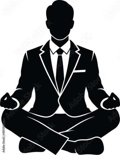 Silhouette of businessman meditating in lotus position with hands in gyan mudra