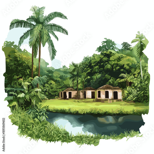 Jodensavanne. Jodensavanne hand drawn watercolor illustration