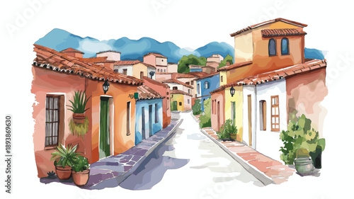 Villa La Angostura. Villa La Angostura hand drawn watercolor illustration