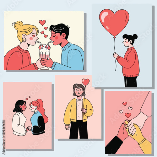 A colorful illustration of people celebrating love and romance together happily