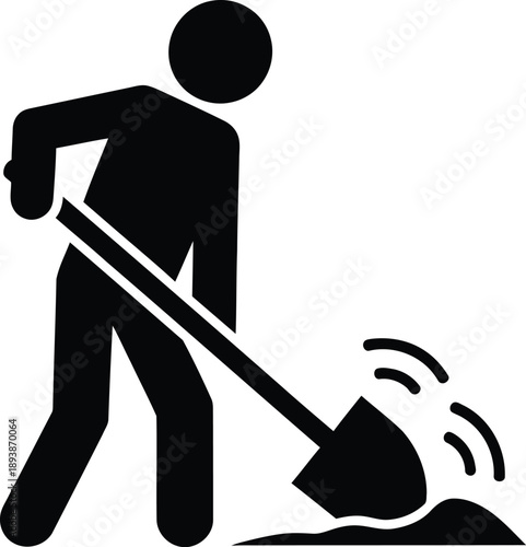 Stick figure pictogram of a construction worker digging with a shovel