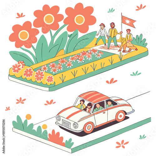 Flower Festival Parade Vector 