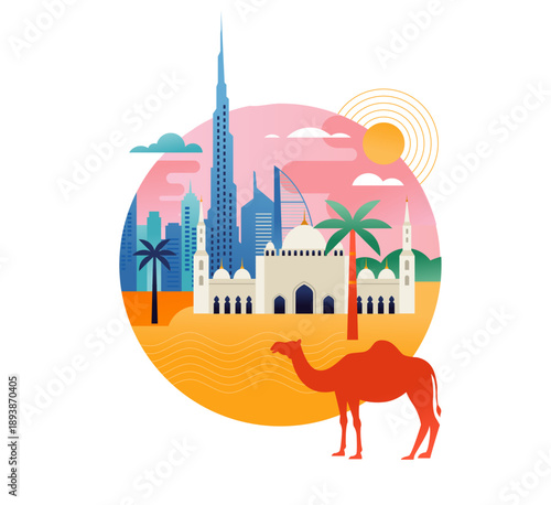 Dubai skyline illustration. United Arab Emirates cityscape design