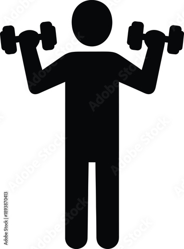 Stick figure lifting dumbbells for weight training and fitness exercise