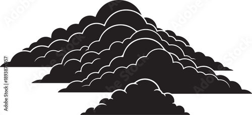 Black Cloud Formation with White Outline on White Background