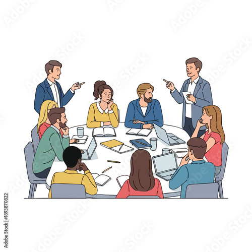 Business meeting discussion with diverse team