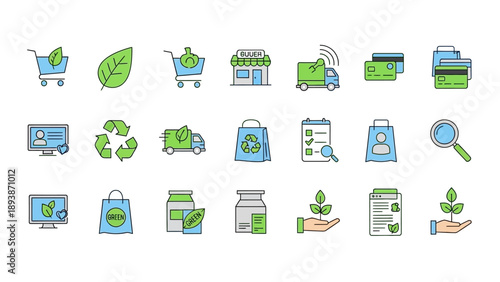 Eco friendly shopping icons and symbols.